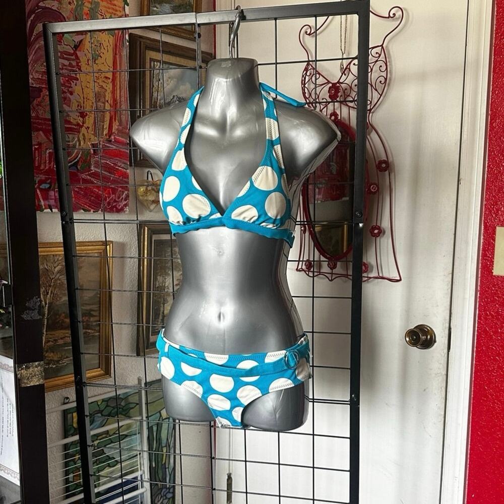 aeropostale y2k vintage blue white polka dot bikini swimsuit set
